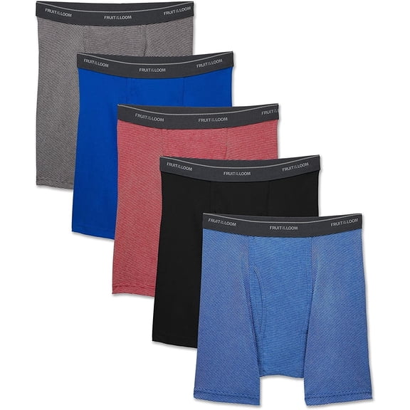 Fruit of the Loom Men's No Ride Up Boxer Brief, Assorted , Medium, 5 Pack