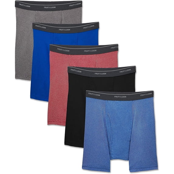 Fruit of the Loom Men's No Ride Up Boxer Brief, Assorted , Medium, 5 Pack