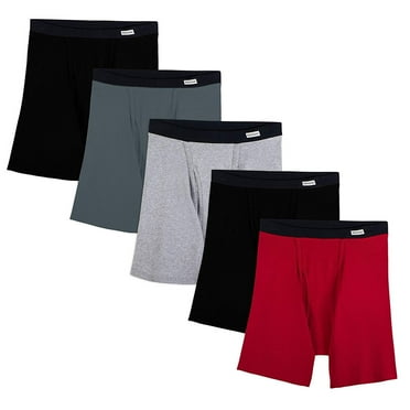 Fruit of the Loom Men's No Ride Up Boxer Brief, Assorted Covered Waistband 5-Pack, Medium