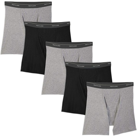 Fruit of the Loom Men's No Ride Up Boxer Brief, Black/Gray 5-Pack, Large