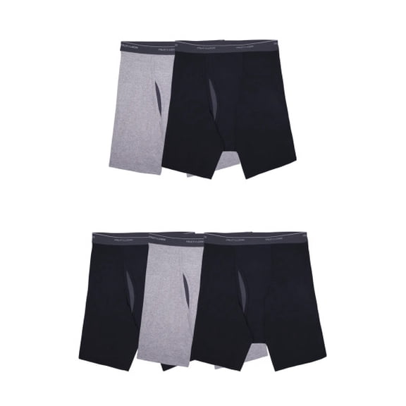 Fruit of the Loom Men's No Ride Up Boxer Brief, Black/Gray 5-Pack, X-Large