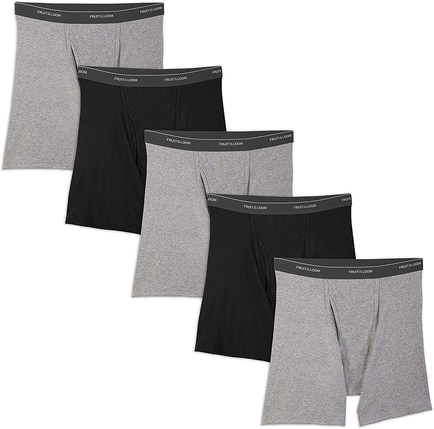 Fruit of the Loom Men's No Ride Up Boxer Brief, Black/Gray 5-Pack