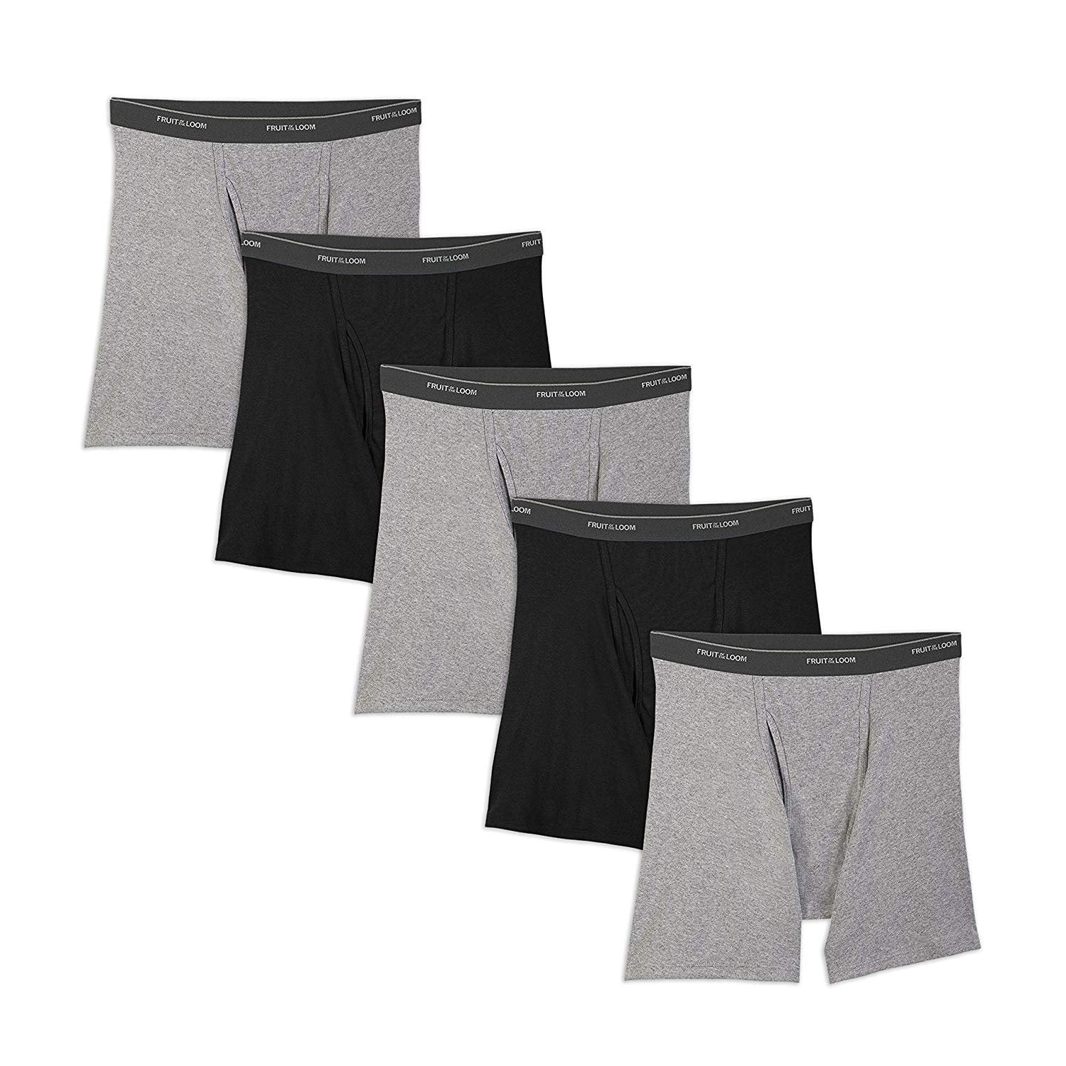 Fruit of the Loom Men's No Ride Up Boxer Brief, Black/Gray 5-Pack, X ...