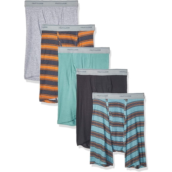 Fruit of the Loom Men's No Ride Up Boxer Brief Traditional Fly,Assorted 5 Pack,Small
