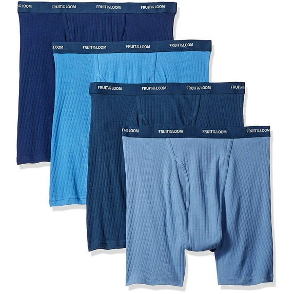 Fruit of the Loom Men's No Ride Up Boxer Brief XX-Large 44-46, Assorted Blues - Traditional Fly