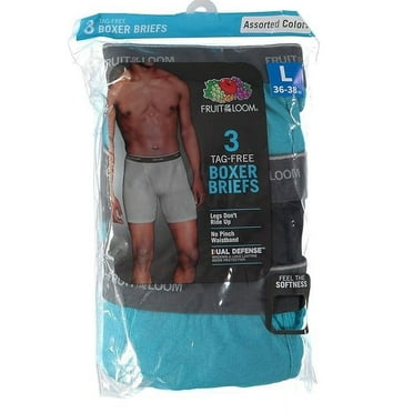 Fruit of the Loom Men's No Ride Up Traditional Fly Boxer Briefs, Assorted - Large, 3 Pack