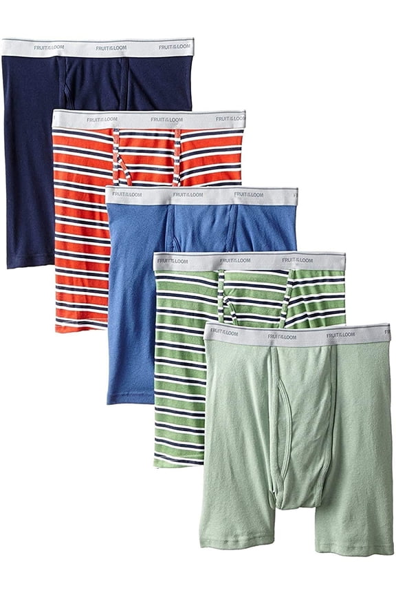 Men's No Ride Up Traditional Fly Boxer Briefs 5 Pack, Assorted,5X-Large