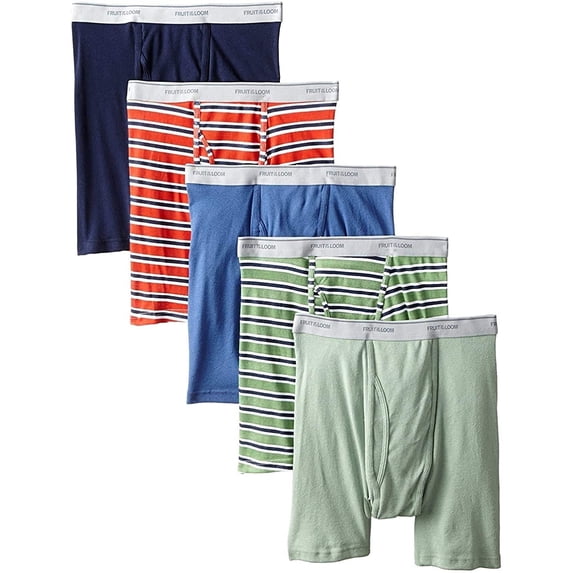 Fruit of the Loom Men's No Ride Up Traditional Fly Boxer Briefs 5 Pack, Assorted,5X-Large