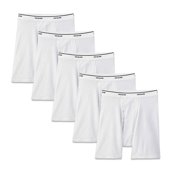 Fruit of the Loom Men's No Ride Up Traditional Fly White Boxer Briefs Pack of 5