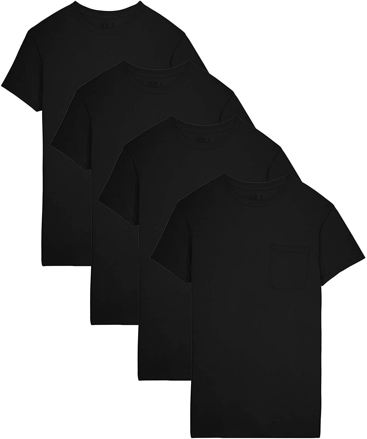 Fruit of the Loom Men's Pocket Crew Neck T-Shirt Pack of 4, Black, XX ...