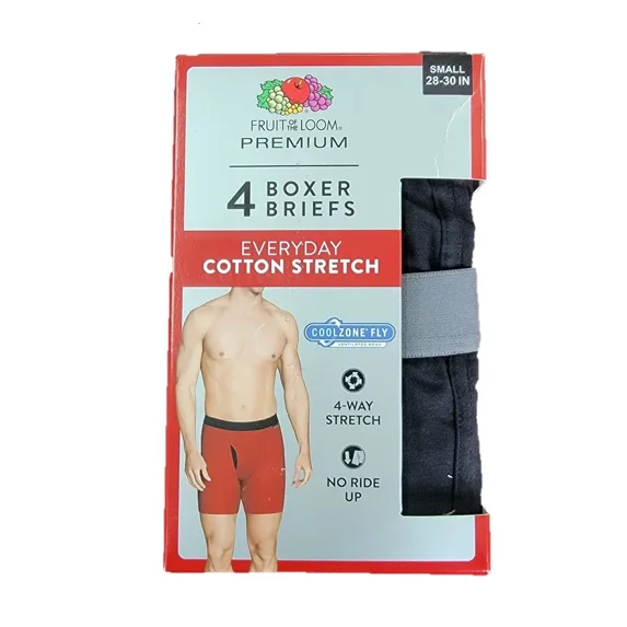 Fruit of the Loom Men's Premium Coolzone Cotton 4-Way Stretch Boxer Briefs 4-PK BLK-M