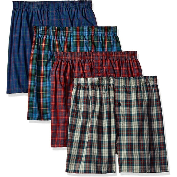 Fruit of the Loom Men's Premium Woven Boxer 4 Pack, Tartan, Small