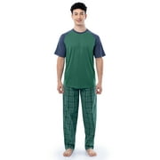 FRUIT OF THE LOOM Men's Raglan Short Sleeve T-shirt and Plaid Pajama Sleep Pant Set, Sizes S-2XL