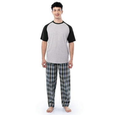 Fruit of the Loom Men's Raglan Short Sleeve T-shirt and Plaid Pajama Sleep Pant Set, Sizes S-2XL