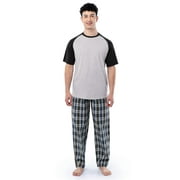 FRUIT OF THE LOOM Men's Raglan Short Sleeve T-shirt and Plaid Pajama Sleep Pant Set, Sizes S-2XL