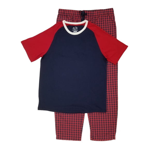 Fruit of the Loom Men's Raglan Short Sleeve T-shirt and Plaid Pajama Sleep Pant Set, Sizes S-2XL