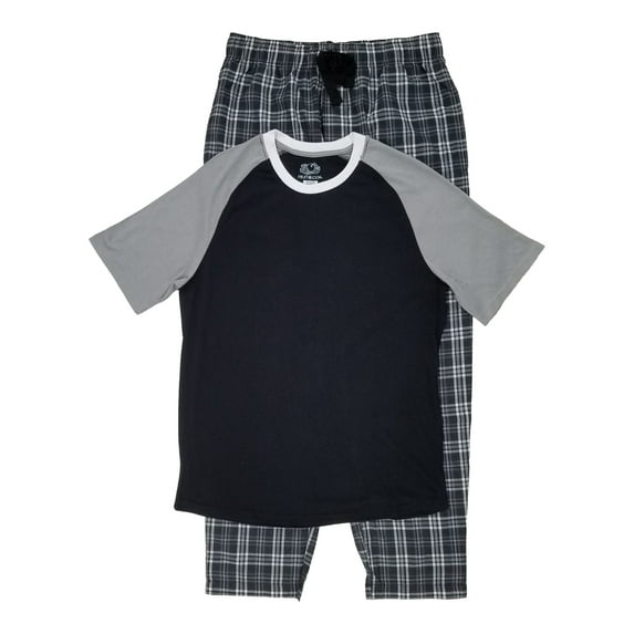 Fruit of the Loom Men's Raglan Short Sleeve T-shirt and Plaid Pajama Sleep Pant Set, Sizes S-2XL