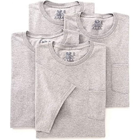 Fruit of the Loom Men's Short Sleeve Assorted Pocket T-Shirts, 4 Pack, Extended Sizes (Ash Gray, Medium)