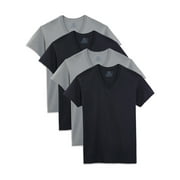 FRUIT OF THE LOOM Men's Short Sleeve Black and Gray V-Neck T-Shirts, Extended Sizes, 4 Pack