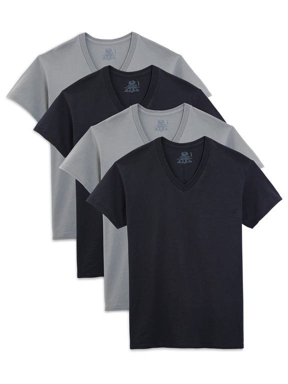 Men's Extended Sizes V-Neck T-Shirt(Black & Grey)4 Pack,Small