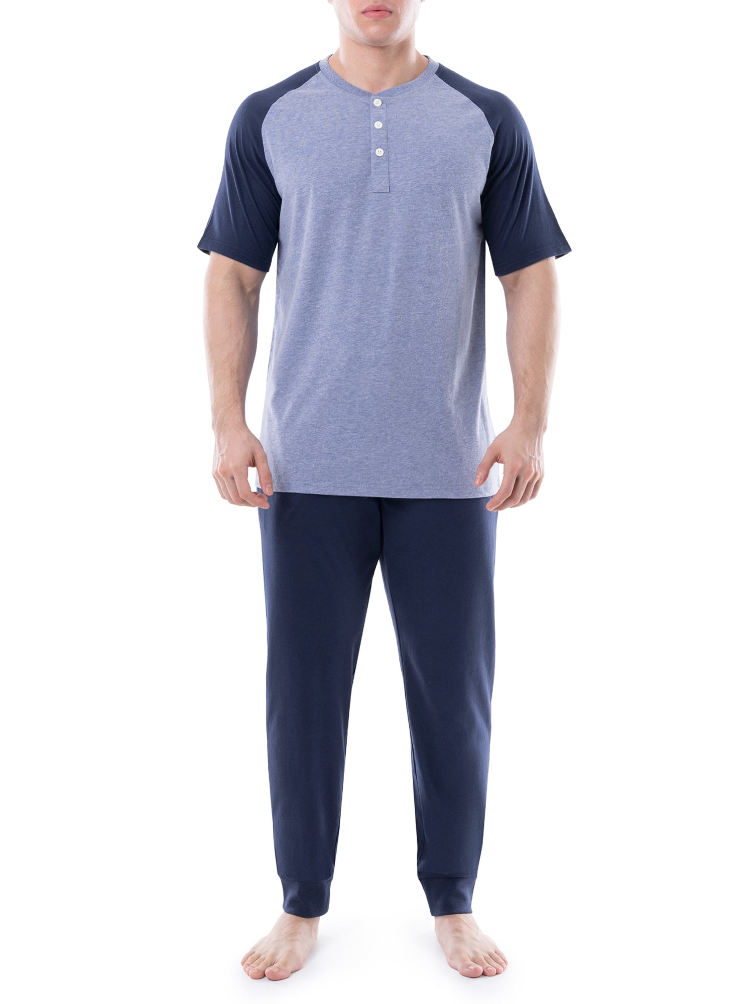 Fruit of the Loom Men's Short Sleeve Henley and Jogger Pant Pajama Set