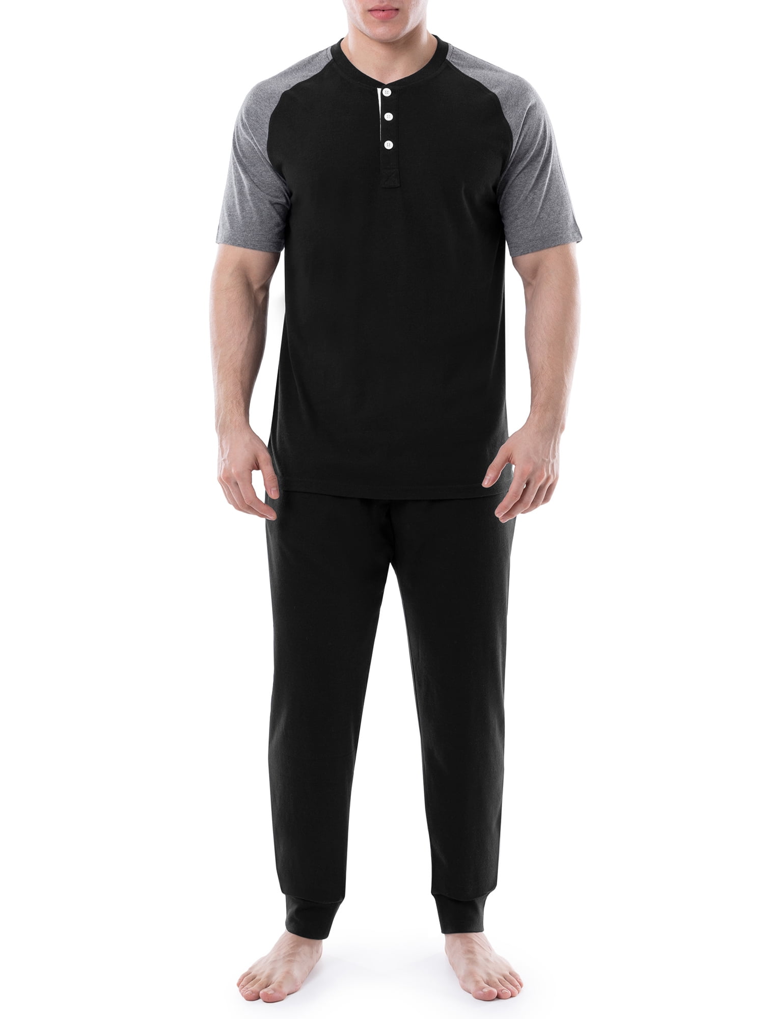 Fruit of the Loom Men's Short Sleeve Henley and Jogger Pant Pajama Set