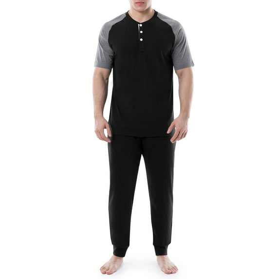 Fruit of the Loom Men's Short Sleeve Henley and Jogger Pant Pajama Set