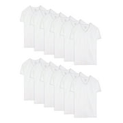 Fruit of the Loom Men's Short Sleeve White V-Neck T-Shirts, 6+6 Bonus Pack