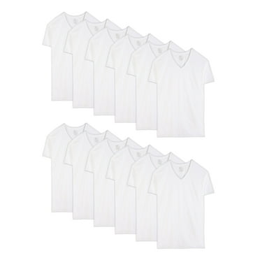 Fruit of the Loom Men's Short Sleeve White V-Neck T-Shirts, 6+6 Bonus Pack