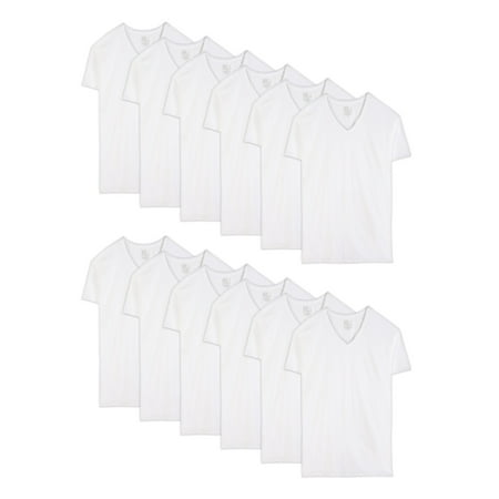 Fruit of the Loom Men's Short Sleeve White V-Neck T-Shirts, 6+6 Bonus Pack