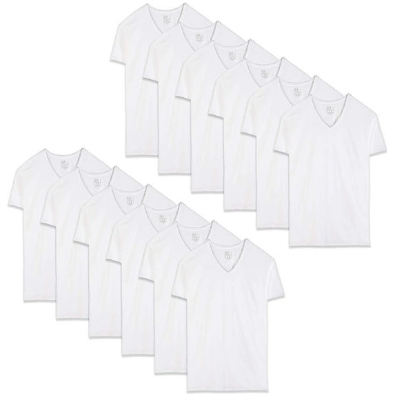 Fruit of the Loom Men's Short Sleeve White V-Neck T-Shirts, Multi-pack, 2XL - 12 Pack