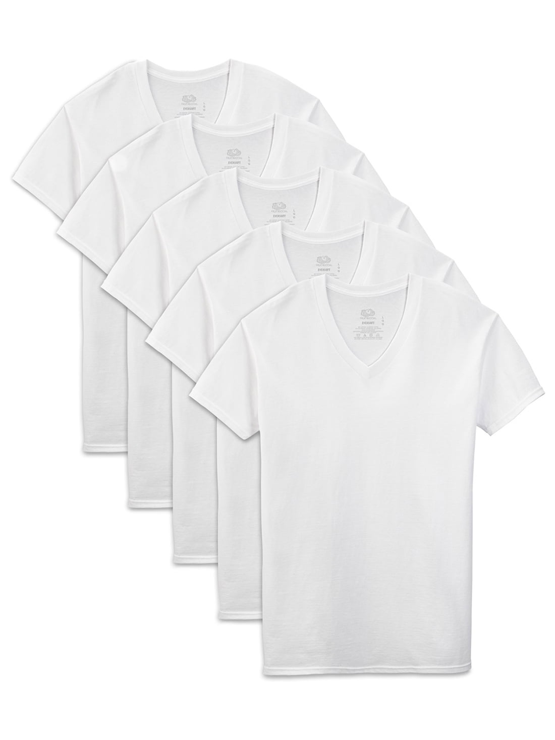Fruit of the Loom Men's Short Sleeve White V Neck Undershirts, 5 Pack