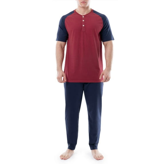 Fruit of the Loom Men's Sleep Short Sleeve Henley Top & Jogger Pant, Sizes S-4XL