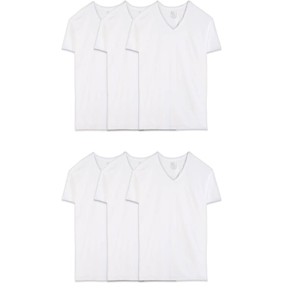 Fruit of the Loom Men's Stay Tucked V-Neck T-Shirt, 6 Pack, Medium