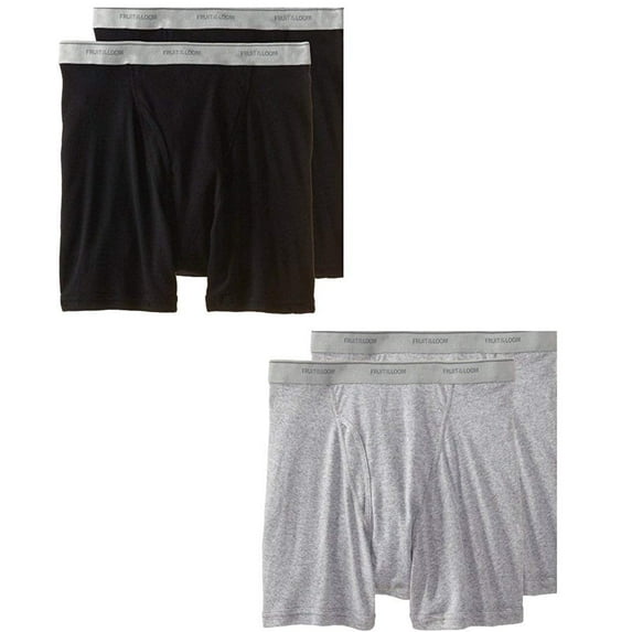Fruit of the Loom Men's Stripe/Solid Assorted Boxer BriefsPack of 4 Black & Grey, Medium