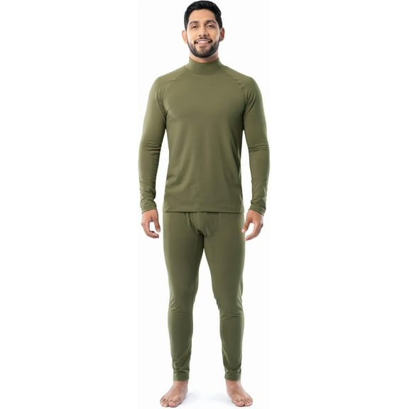 Fruit of the Loom Men's Sueded Jersey Mock Neck Thermal Underwear Base Layer Set