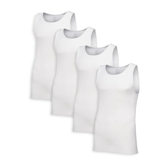 Fruit of the Loom Men's Tag-Free Cotton Undershirts, Regular-Tank-4 Pack White, Medium