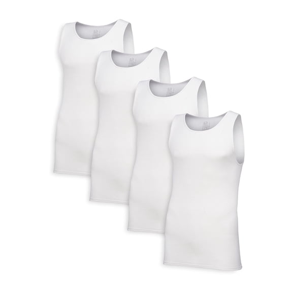 Fruit of the Loom Men's Tag-Free Cotton Undershirts, Regular-Tank-4 Pack White, Small