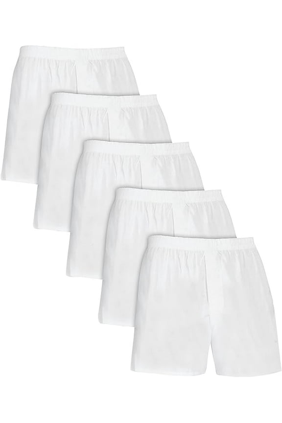 Men's Tag Free Woven Boxer Shorts, Relaxed Fit, Moisture Wicking, White Color