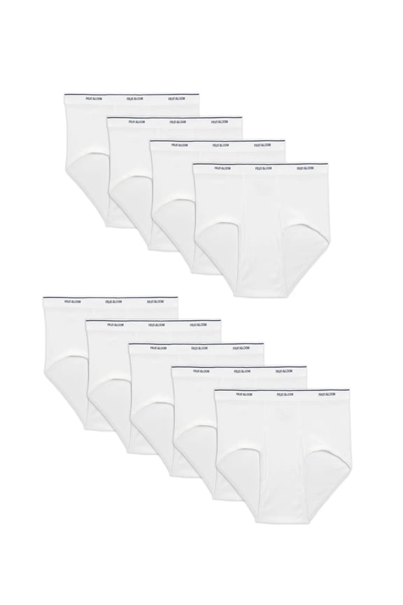 Men's Tag-free 100% Cotton White Classic Briefs, Extended Sizes, 9 Pack
