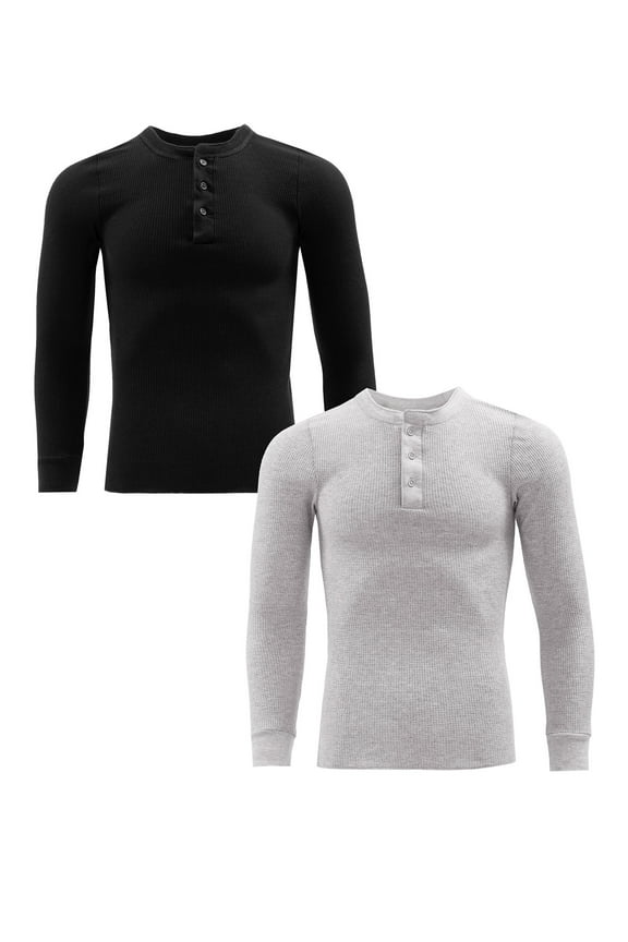Men's Thermal Waffle Henley Top, 2-Pack, Sizes S-5XL
