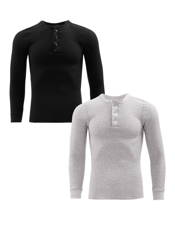 Men's Thermal Waffle Henley Top, 2-Pack, Sizes S-5XL