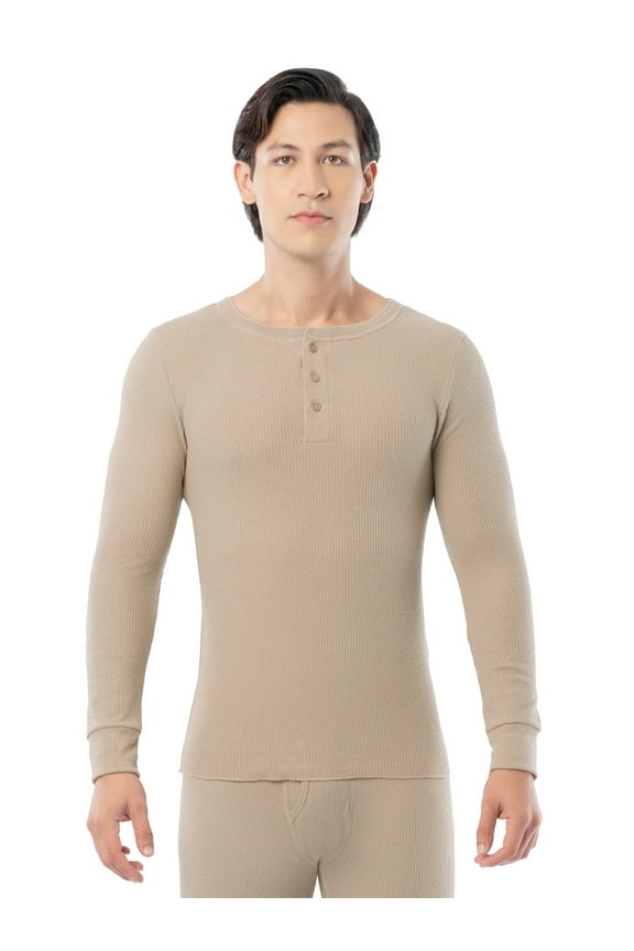 Men's Thermal Waffle Underwear Henley Top, Sizes S-5XL
