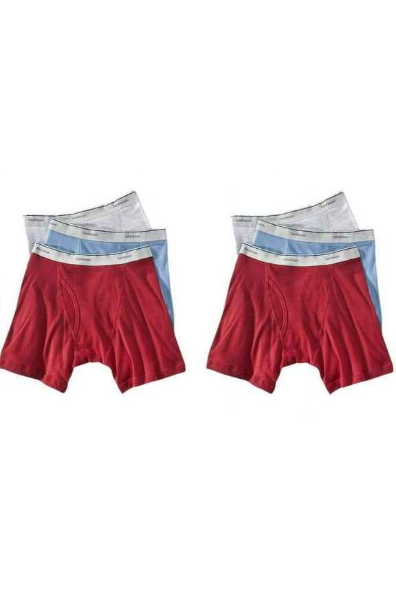Men's Traditional Fly Boxer Briefs 100% Cotton Underwear Assorted, 5X-Large 6 Pack