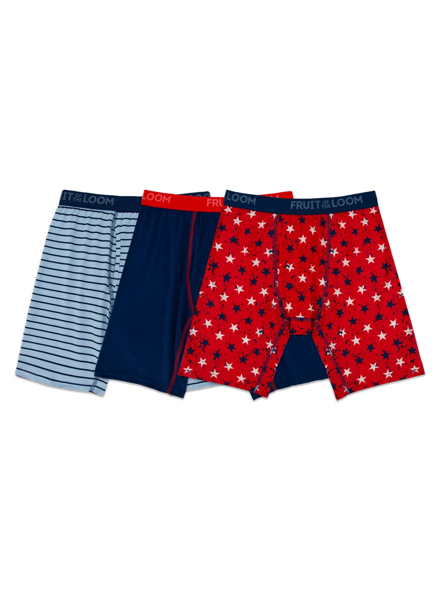 Fruit of the Loom Men's Americana Stretch Boxer Briefs, Moisture Wicking Underwear, 3-Pack