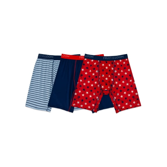 Fruit of the Loom Men's Americana Stretch Boxer Briefs, Moisture Wicking Underwear, 3-Pack