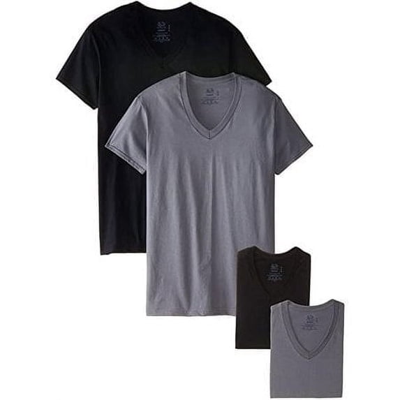 Fruit of the Loom Men's V-Neck T-Shirt(Black and Gray)4 Pack,Medium