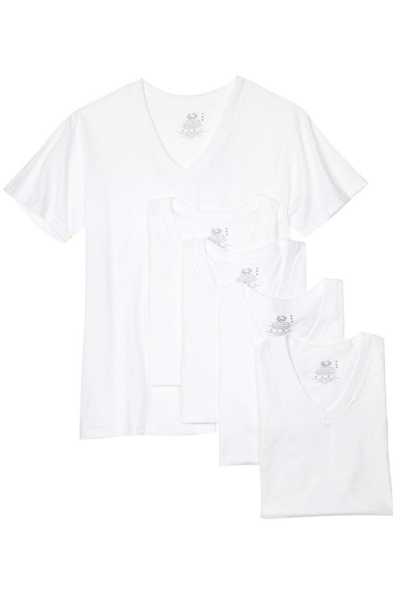 Men's V-Neck Tee Pack of 5 White, Large Tall