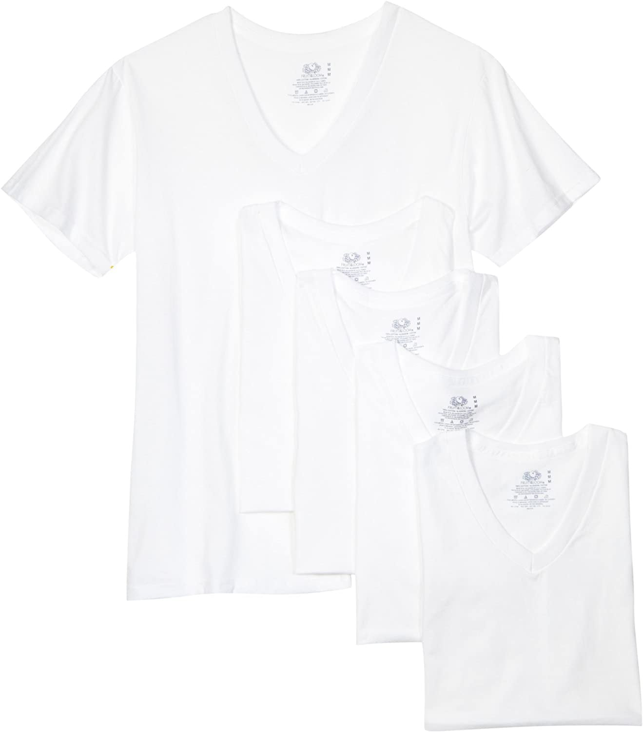 Fruit of the Loom Men's V-Neck Tee , White, X-Large(Pack of 5)