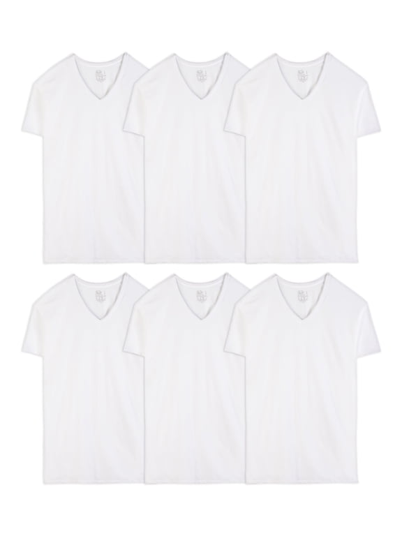 Men's White V-Neck Undershirts, Moisture Wicking, Stays Tucked, 6-Pack